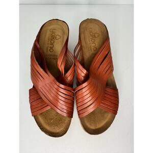 Yokono Women's Leather Slide Sandals Size 8 Brown Cross Strap Cork Wedge Comfort